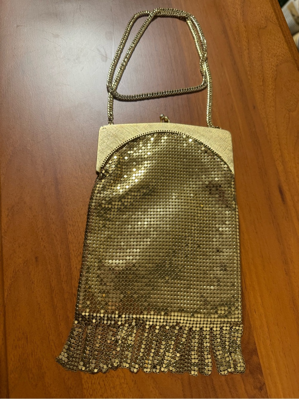 Authentic Vintage 1950s Whiting & Davis Gold Metal Mesh Fringed Evening Bag